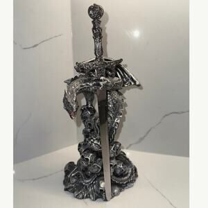 Dragon Standing Skulls Letter Opener Detachable 9.5” Tall Heavy Resin Statue